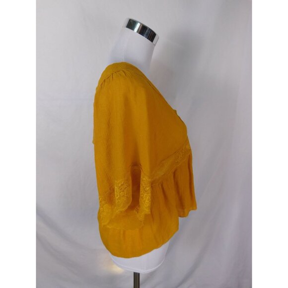 American Threads Mustard Lace Blouse L Boho Cottagecore Witch - Picture 7 of 11